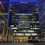 Bank of America building on Canary Wharf at night