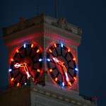 The Birks Clock at dusk, Vancouver