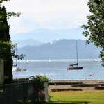 July Evening Scene, Sails, Sea, Mountains, Shady Garden
