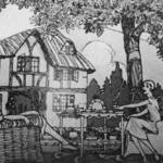 Summer Scene, old line drawing